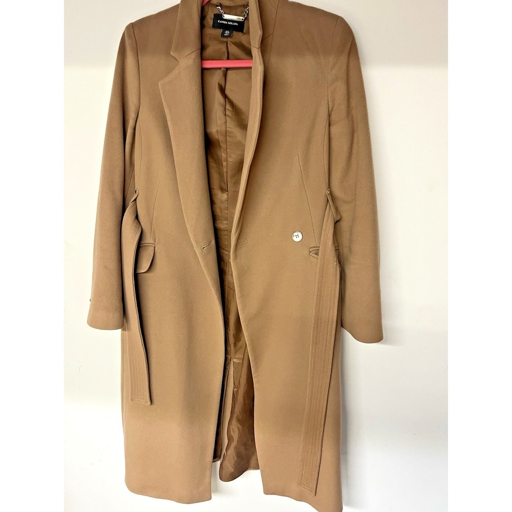 Karen Millen Camel Wool Blend Belted Coat Women's US 4 UK 8 Long
